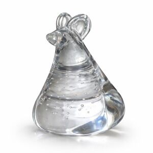 Vintage Hand Blown Art Glass Mouse Paperweight Clear Controlled Bubbles